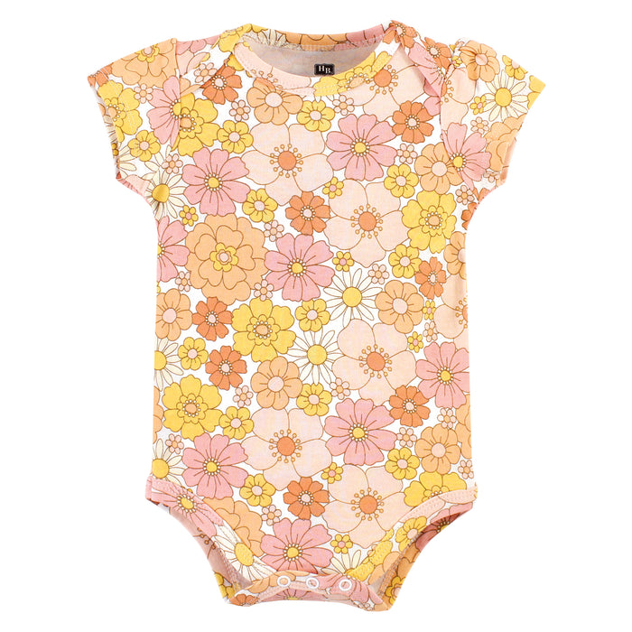 Hudson Baby Infant Girl Cotton Bodysuits, Peace Love And Flowers