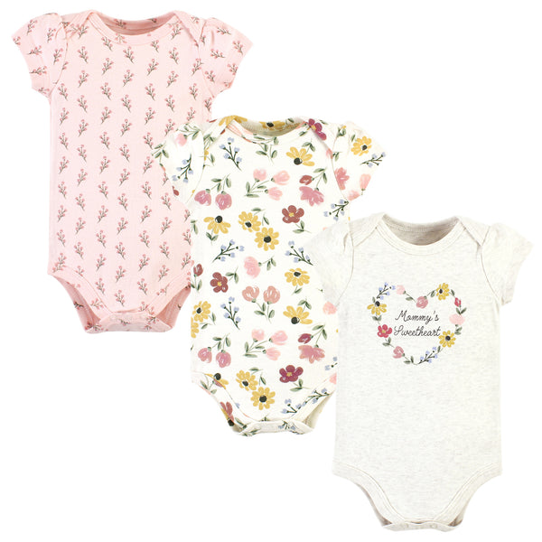 Hudson Baby Infant Girl Cotton Bodysuits, Soft Painted Floral 3-Pack