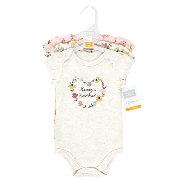 Hudson Baby Infant Girl Cotton Bodysuits, Soft Painted Floral 3-Pack