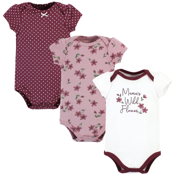 Hudson Baby Infant Girl Cotton Bodysuits, Plum Wildflower