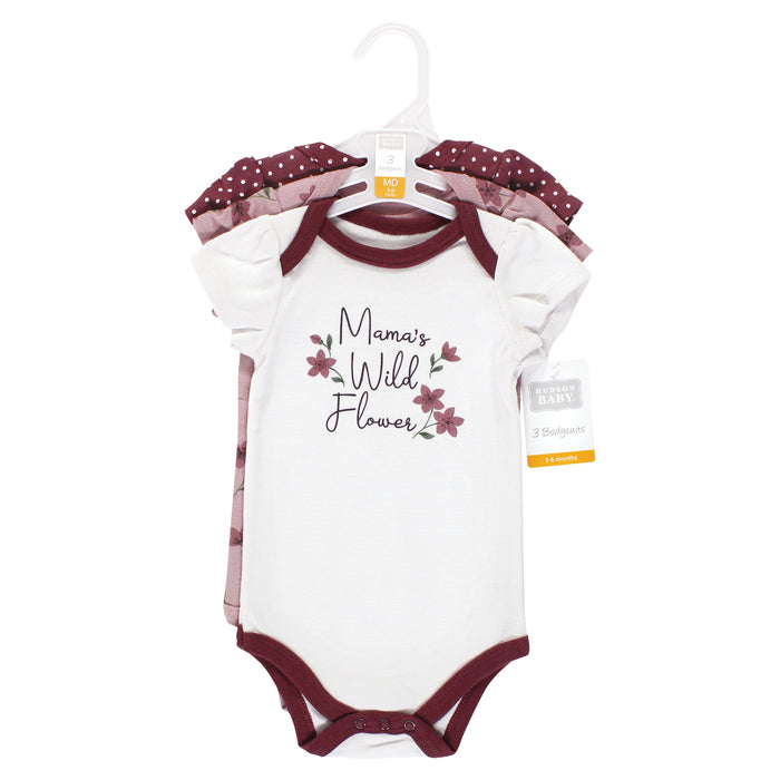 Hudson Baby Infant Girl Cotton Bodysuits, Plum Wildflower