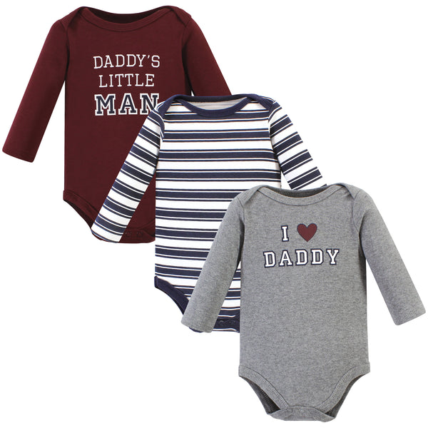 Hudson Baby Infant Boy Cotton Long-Sleeve Bodysuits, Boy Daddy 3-Pack