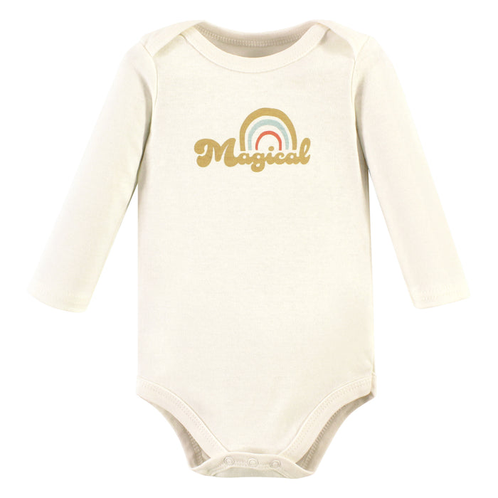 Hudson Baby Infant Girl Cotton Long-Sleeve Bodysuits, Magical Rainbow 3 Pack