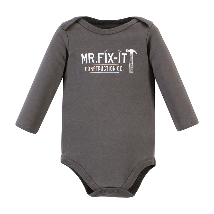Hudson Baby Infant Boy Cotton Long-Sleeve Bodysuits, Construction Work 3-Pack