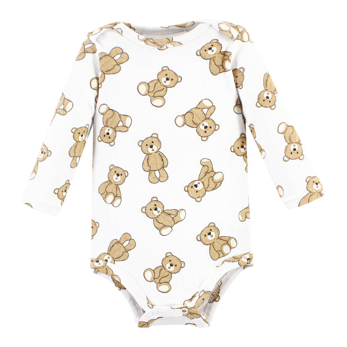 Hudson Baby Cotton Long-Sleeve Bodysuits, Teddy Bears 3-Pack