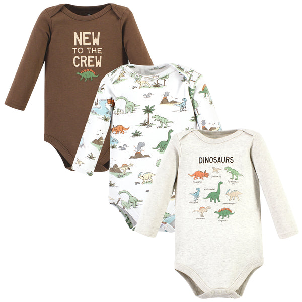 Hudson Baby 3-Pack Cotton Long-Sleeve Bodysuits, Dinosaur Adventures