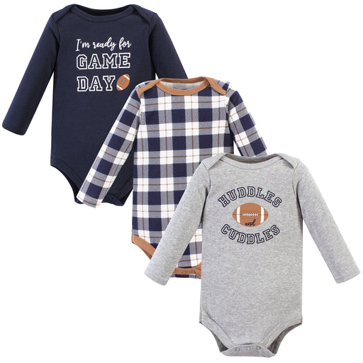 Hudson Baby Infant Boy Cotton Long-Sleeve Bodysuits, Football Huddles 3-Pack