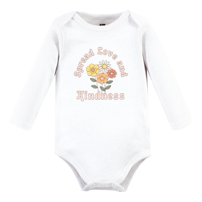 Hudson Baby Infant Girl Cotton Long-Sleeve Bodysuits, Peace Love Flowers