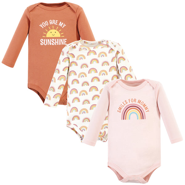 Hudson Baby Cotton Long-Sleeve Bodysuits, Sunshine Rainbows 3 Pack