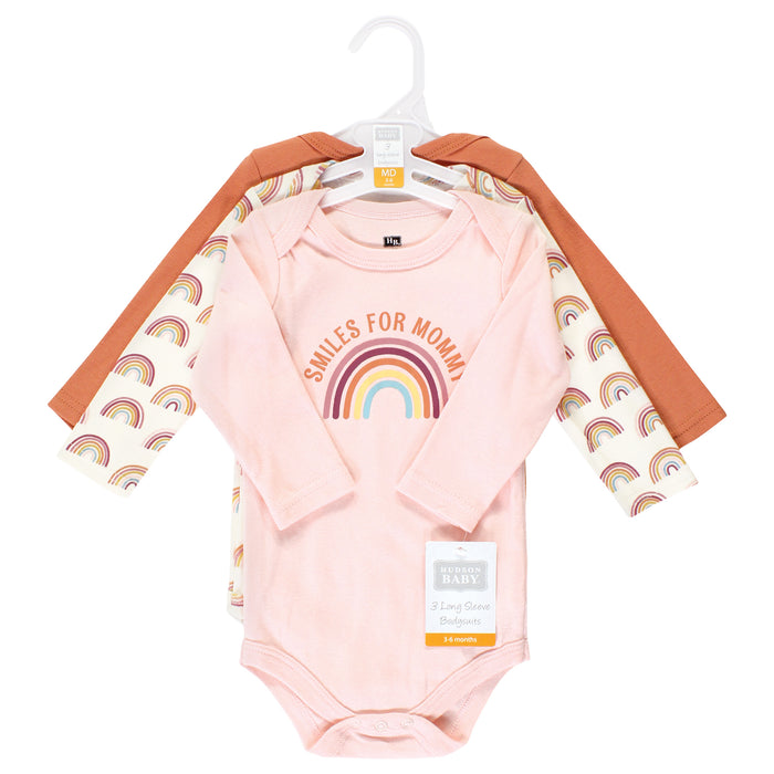 Hudson Baby Cotton Long-Sleeve Bodysuits, Sunshine Rainbows 3 Pack