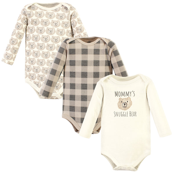 Hudson Baby Cotton Long-Sleeve Bodysuits, Snuggle Bear 3-Pack