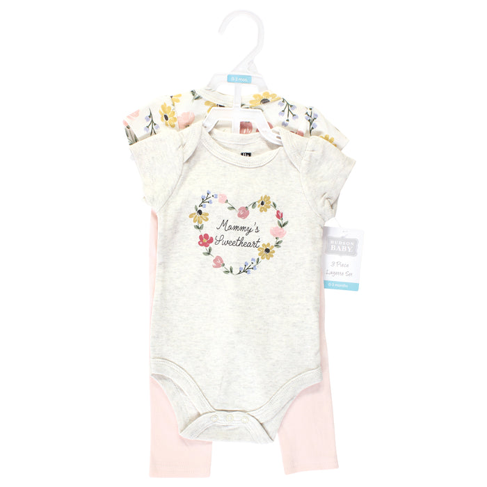 Hudson Baby Infant Girl Cotton Bodysuit and Pant Set, Soft Painted Floral Short-Sleeve