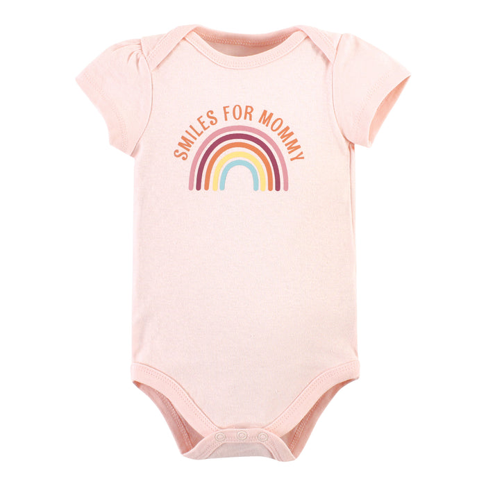 Hudson Baby Infant Girl Cotton Bodysuit and Pant Set, Sunshine Rainbows Short-Sleeve