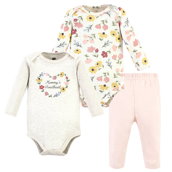 Hudson Baby Infant Girl Long-Sleeve Bodysuits and Pants, Soft Painted Floral