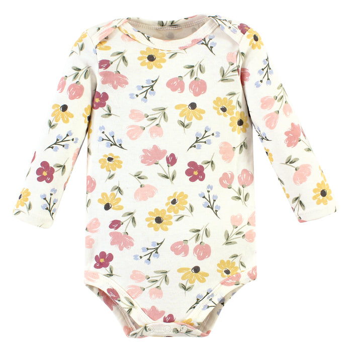 Hudson Baby Infant Girl Long-Sleeve Bodysuits and Pants, Soft Painted Floral