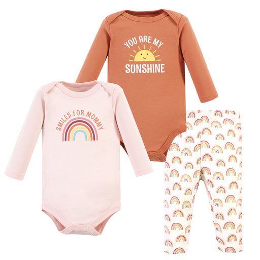 Hudson Baby Infant Girl Long-Sleeve Bodysuits and Pants, Sunshine Rainbows