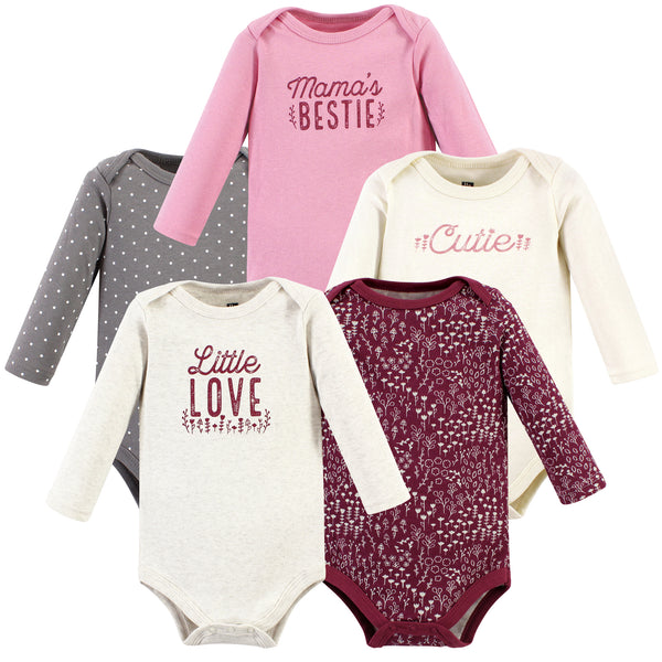 Hudson Baby Cotton Long-Sleeve Bodysuits, Little Love Flowers 5 Pack