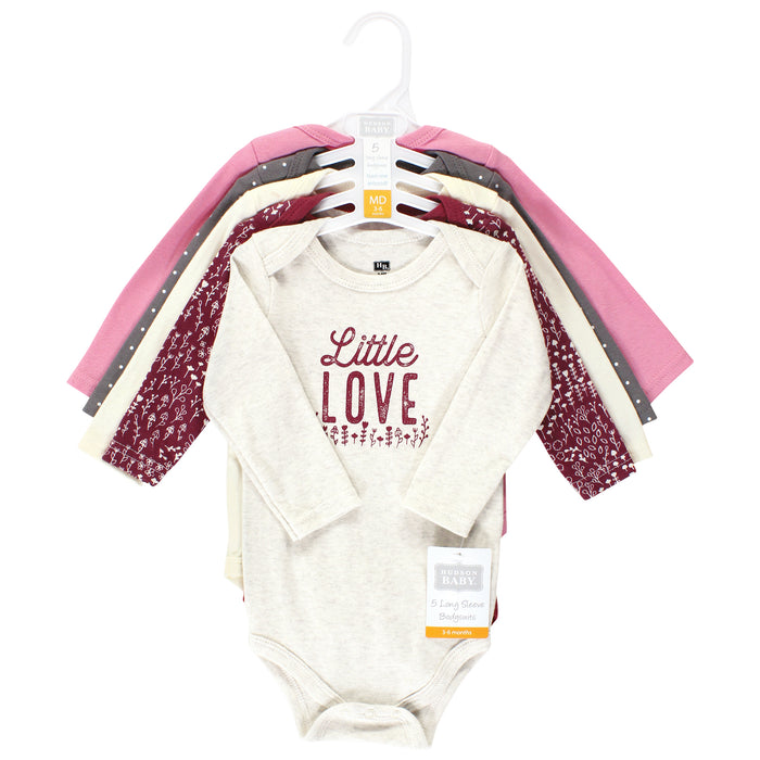 Hudson Baby Cotton Long-Sleeve Bodysuits, Little Love Flowers 5 Pack