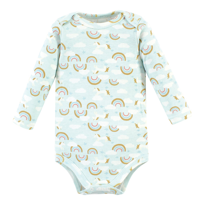Hudson Baby Infant Girl Cotton Long-Sleeve Bodysuits, Magical Rainbow 5 Pack