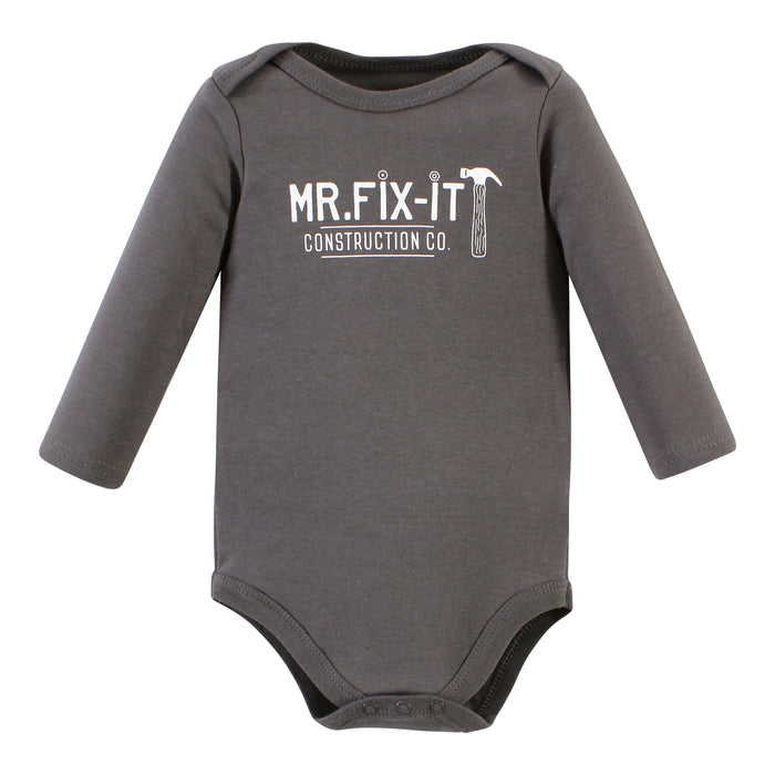 Hudson Baby Infant Boy Cotton Long-Sleeve Bodysuits, Construction Work 5-Pack