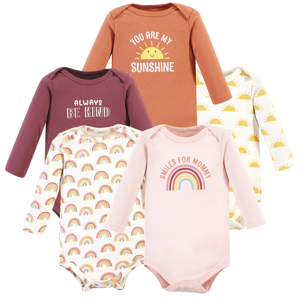 Hudson Baby Cotton Long-Sleeve Bodysuits, Sunshine Rainbows 5-Pack