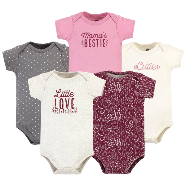 Hudson Baby Infant Girl Cotton Bodysuits, Little Love Flowers 5-Pack