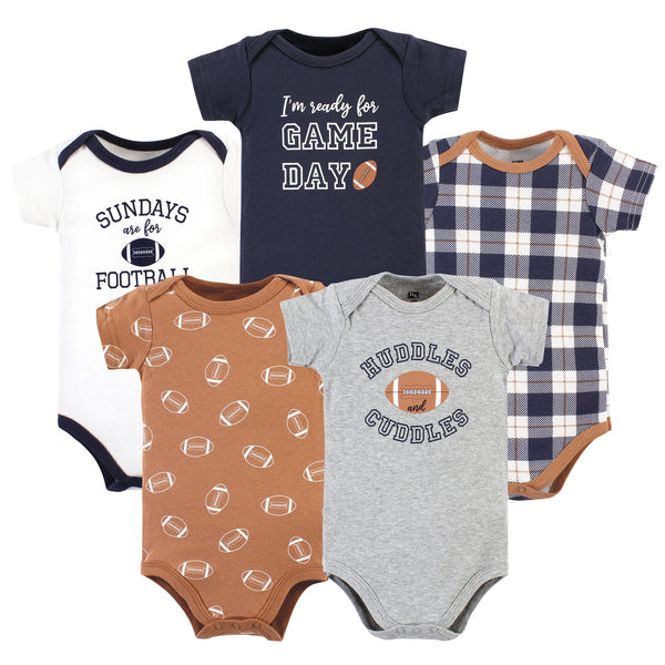 Hudson Baby Infant Boy Cotton Bodysuits, Football Huddles 5-Pack