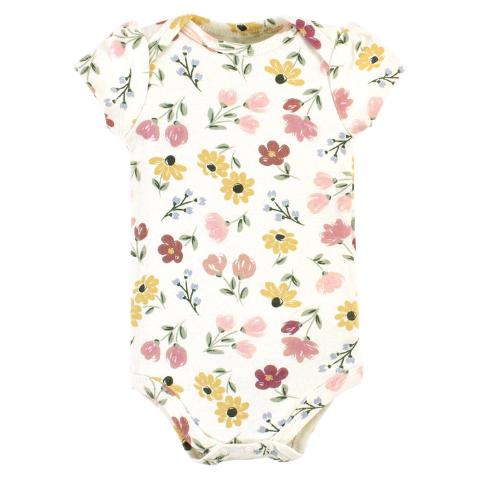 Hudson Baby Infant Girl Cotton Bodysuits, Soft Painted Floral 5-Pack