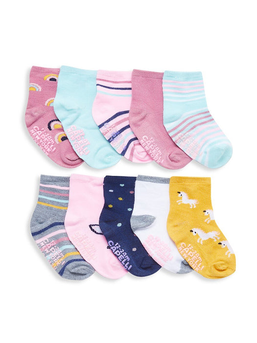 Capelli of New York Unicorn 10 Pack Crew Socks with Grippers 3-12 MONTHS