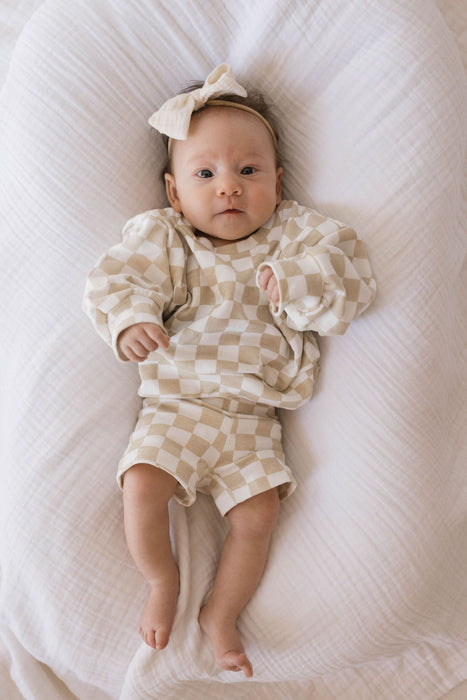 forever french baby Children's Long Sleeve Short Set | Chai Checkerboard