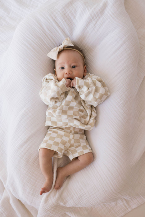 forever french baby Children's Long Sleeve Short Set | Chai Checkerboard