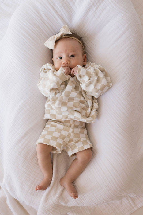 forever french baby Children's Long Sleeve Short Set | Chai Checkerboard