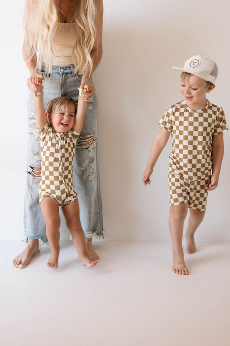 forever french baby Bamboo Short Sets | Olive  Checker