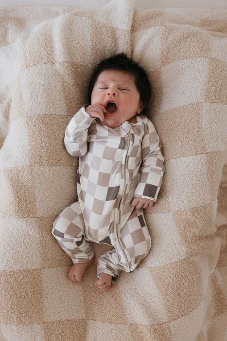 forever french baby Plush Blanket | Cream Checkerboard