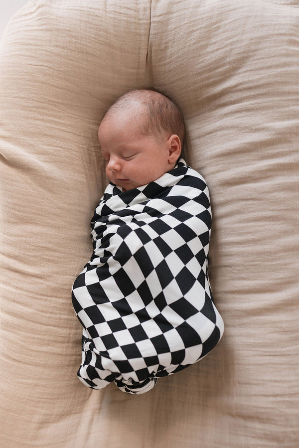 forever french baby Bamboo Swaddle | Black & White Wavy Checkerboard