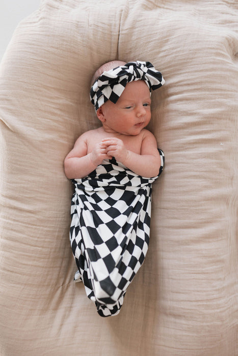 forever french baby Bamboo Swaddle | Black & White Wavy Checkerboard