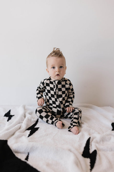 forever french baby Bamboo Zip Pajamas | Black Checkerboard