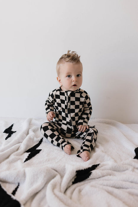 forever french baby Bamboo Zip Pajamas | Black Checkerboard