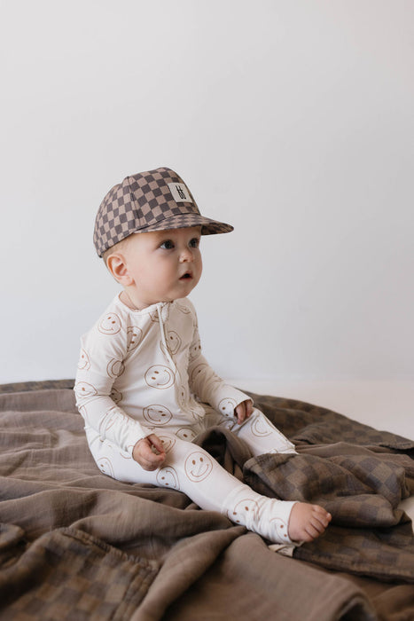 forever french baby Children's Trucker Hat | Faded Brown Checker