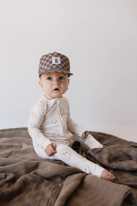 forever french baby Children's Trucker Hat | Faded Brown Checker