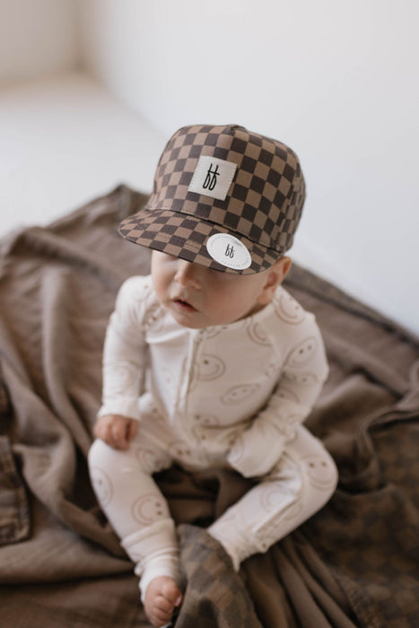 forever french baby Children's Trucker Hat | Faded Brown Checker