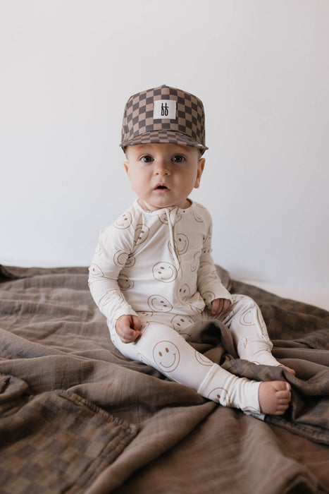 forever french baby Children's Trucker Hat | Faded Brown Checker