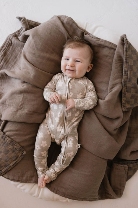 forever french baby Bamboo Zip Pajamas  | French Gray Floral