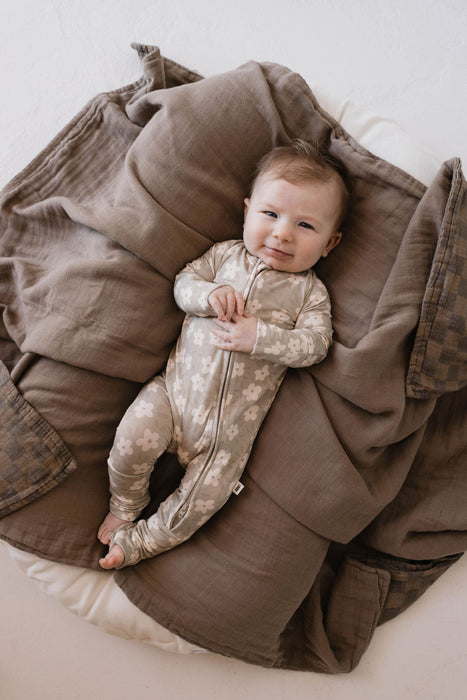 forever french baby Bamboo Zip Pajamas  | French Gray Floral