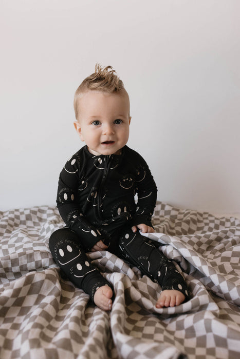 forever french baby Bamboo Zip Pajama | Black ff Smile