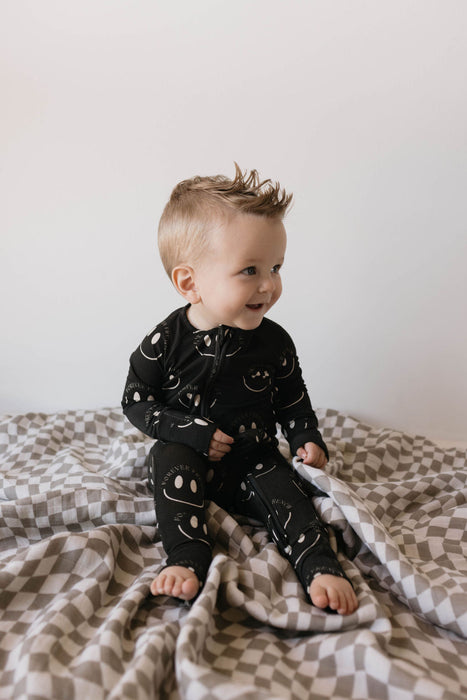 forever french baby Bamboo Zip Pajama | Black ff Smile