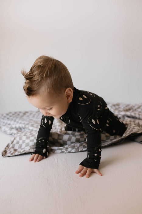 forever french baby Bamboo Zip Pajama | Black ff Smile