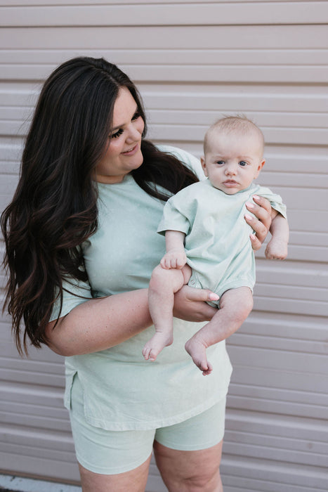 forever french baby Baby Romper | Vintage Washed Spearmint