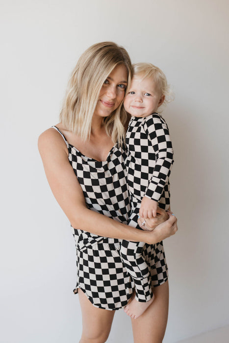 forever french baby Bamboo Zip Pajamas | Black Checkerboard