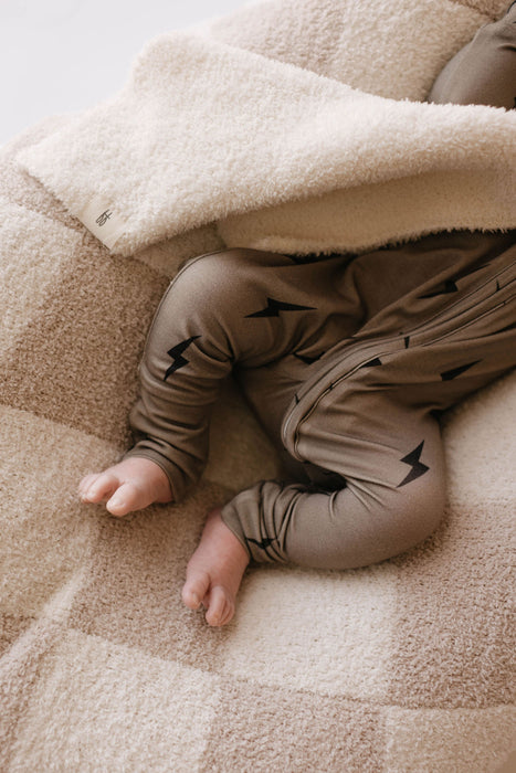 forever french baby Bamboo Zip Pajamas | Brown & Black Lightning Bolt